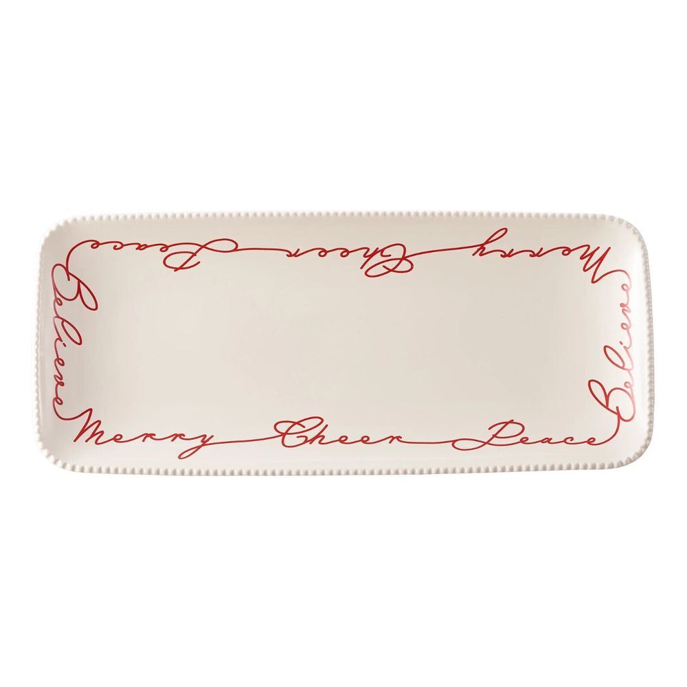 Better Homes & Gardens Winter Botanicals White Stoneware Serving Tray 15.15" NEW